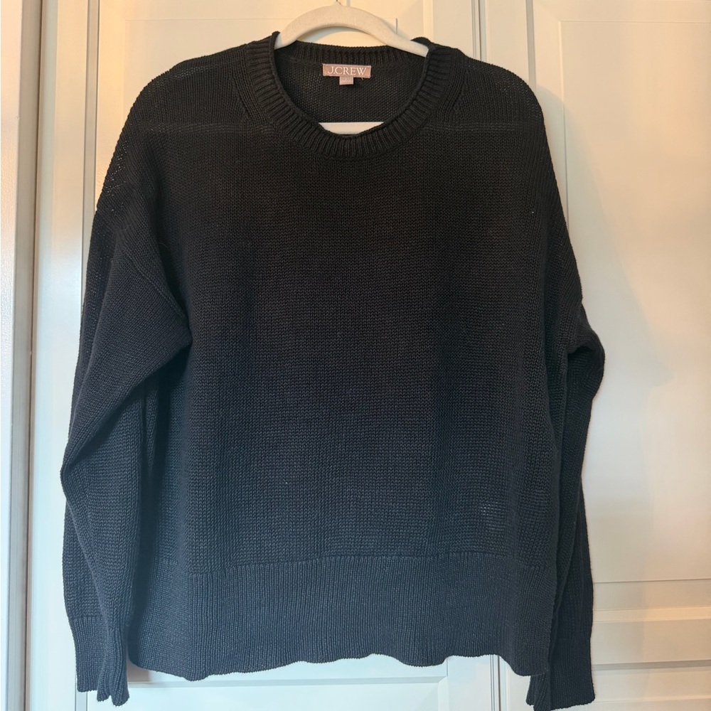 J. Crew Black Crewneck Cotton/Linen Knit